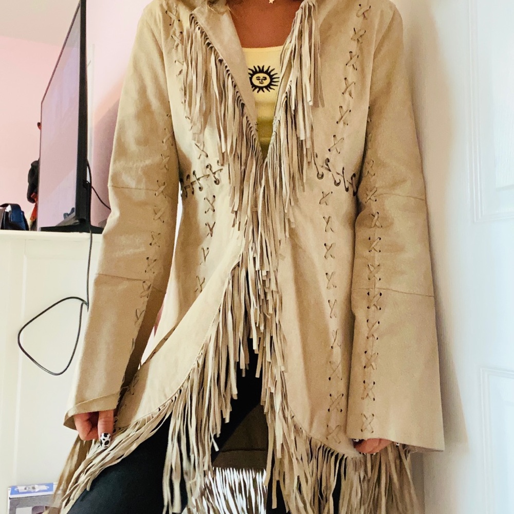 Wet Seal Tan Suede Leather Jacket w/ Fringe